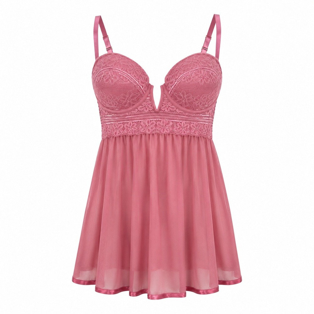 Daisy Fuentes Pink Lace Babydoll Lingerie Gold Hardware Women's Romantic S